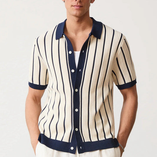 Men’s short-sleeve knit polo shirt with an asymmetric detail