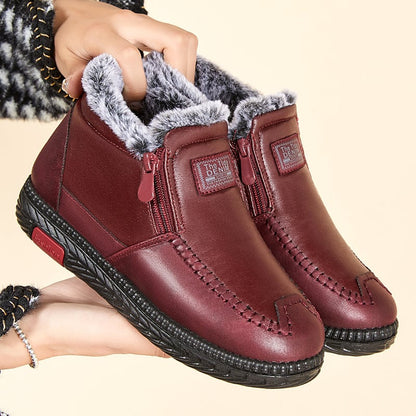 Botines de invierno para mujer hasta el tobillo con forro de peluche y cremallera lateral – Suela plana de PU