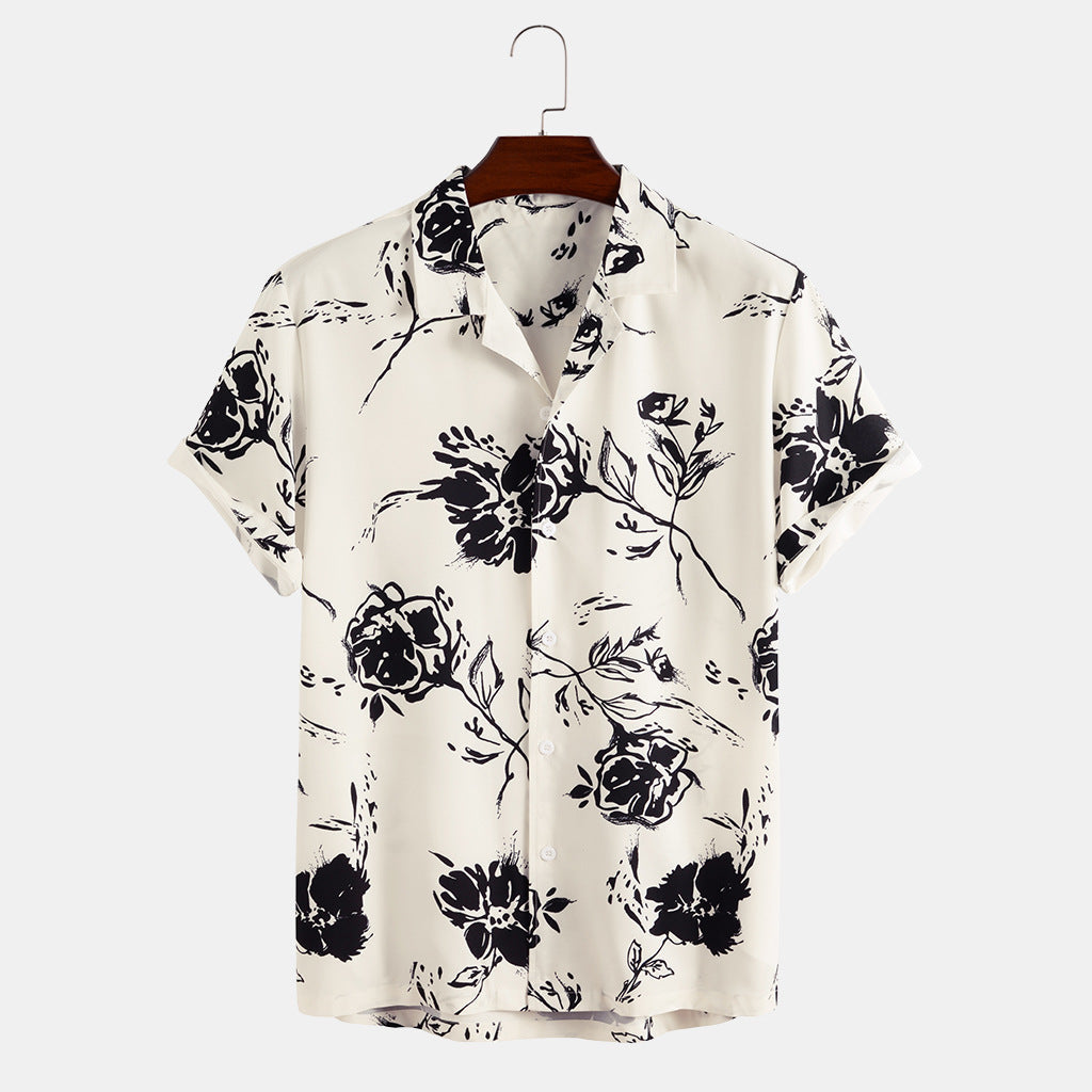 Camisa de verano para hombre con mangas cortas y estampado floral – Ajuste ceñido