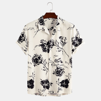 Camisa de verano para hombre con mangas cortas y estampado floral – Ajuste ceñido