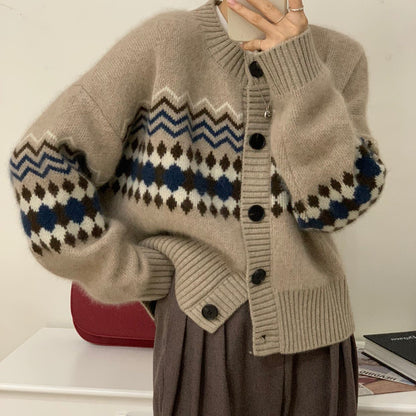 Abrigo retro para mujer con cuello redondo