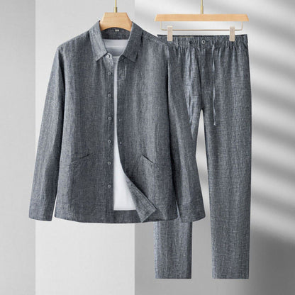 Completo Uomo Due Pezzi a Manica Lunga con Vestibilità Regolare – Completo Casual Linen Blend