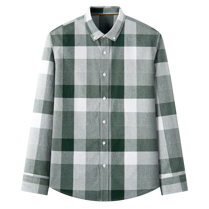 Men's Long Sleeve Shirt with Plaid Pattern and Relaxed Fit