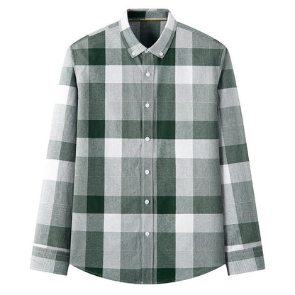 Men's Long Sleeve Shirt with Plaid Pattern and Relaxed Fit