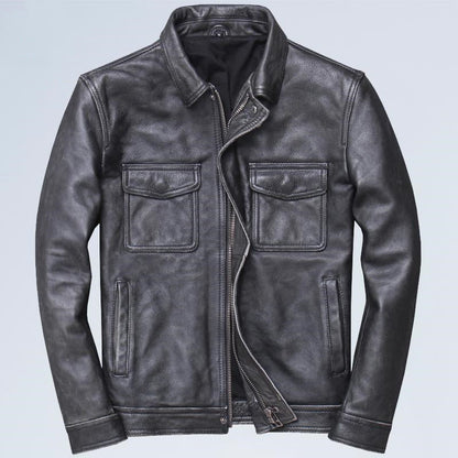 Men's Autumn Motorcycle Style Jacket with Notched Collar