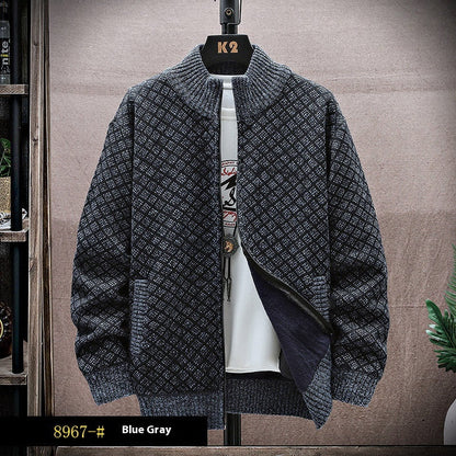 Men's Knit Coat with Zip and Long Sleeves