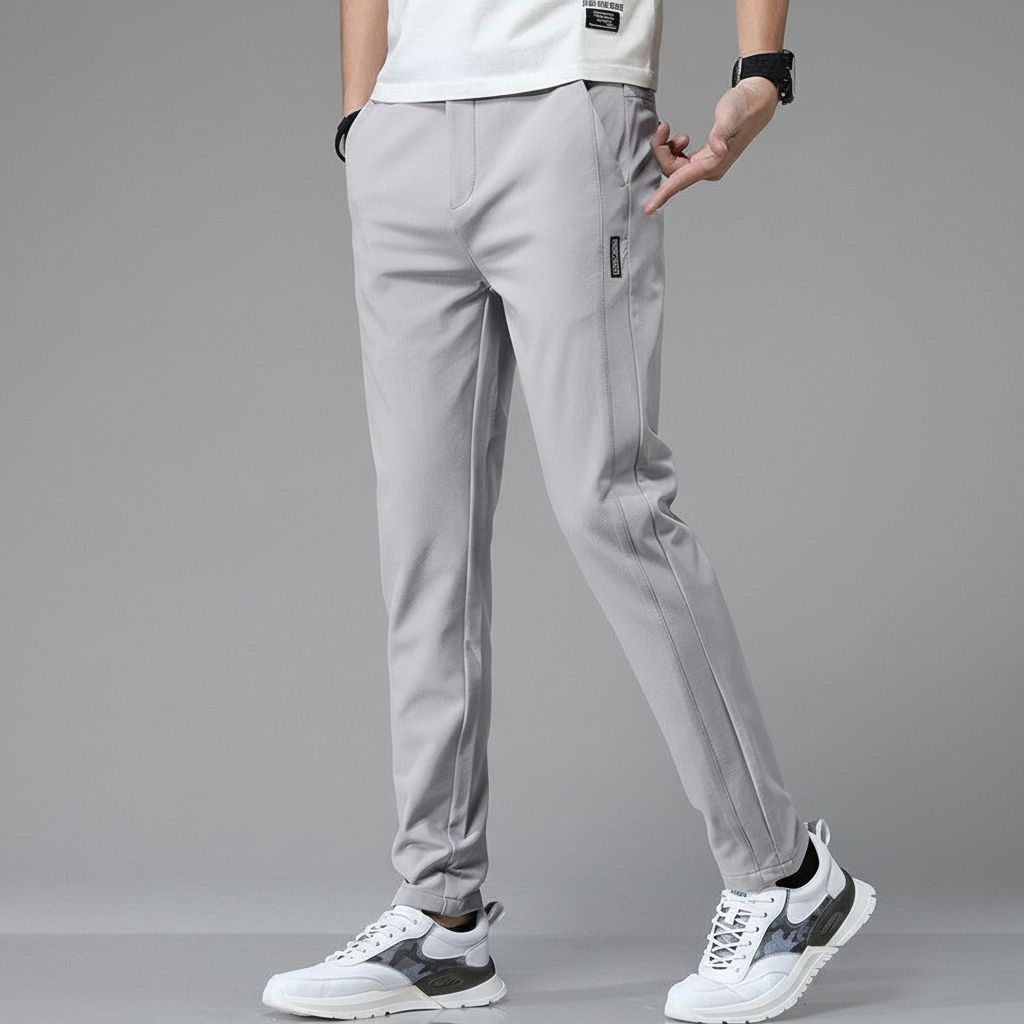 Pantaloni Uomo Affusolati con Vita Elasticizzata e Finitura Antipiega