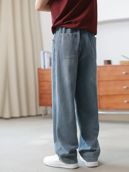 Jeans Uomo Primavera in Denim Lavato Loose Fit Gamba Dritta