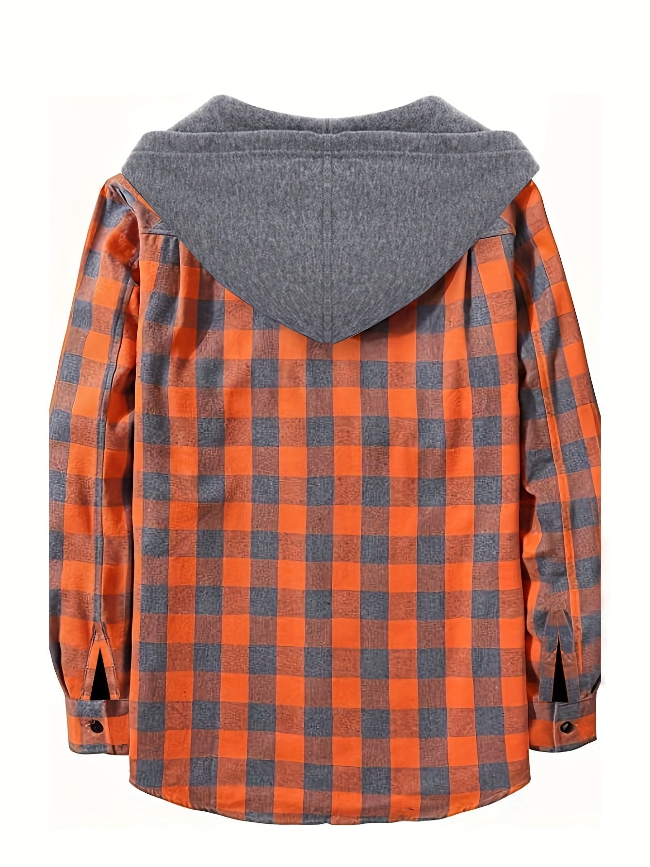 Men's Autumn Flannel Shirt-Jacket with Hood and Checkered Pattern