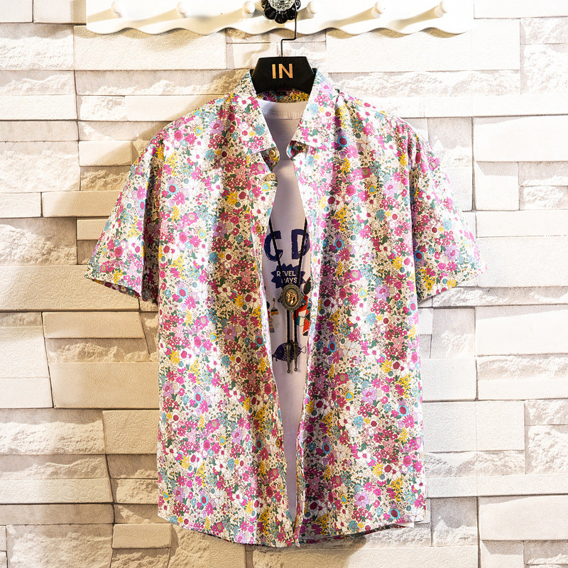 Camicia Estiva Uomo a Maniche Corte con Stampa Floreale e Colletto a Revers – Stile Casual Slim Fit