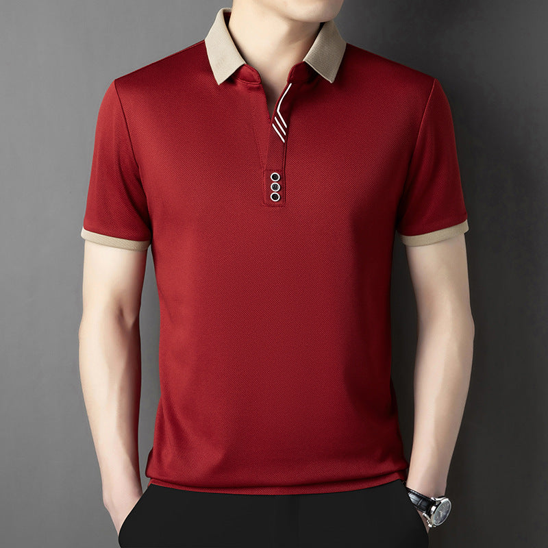 Herret-shirt i ensfarvet sommerdesign med reverskrave og asymmetrisk design – let casual t-shirt