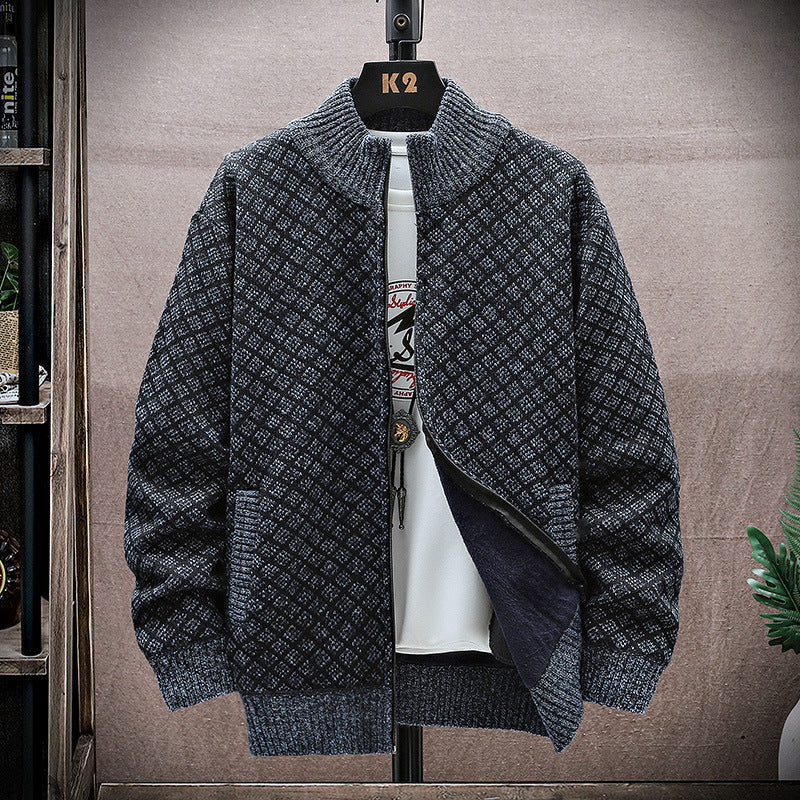 Men's Knit Coat with Zip and Long Sleeves