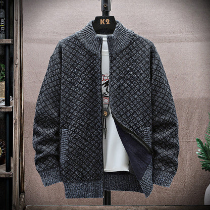 Men's Knit Coat with Zip and Long Sleeves
