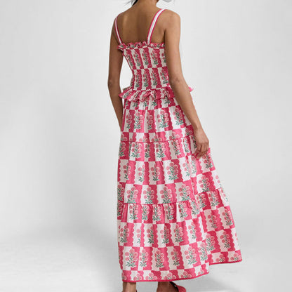 Women's Summer Long Strapless Dress with Floral Print and High Waist – A-Line