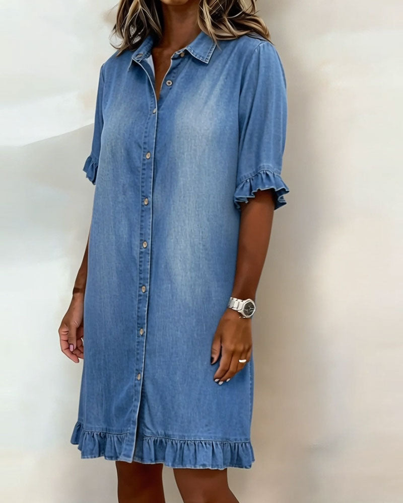 Women's Dress with Front Buttons and Comfortable Fit – Denim Style