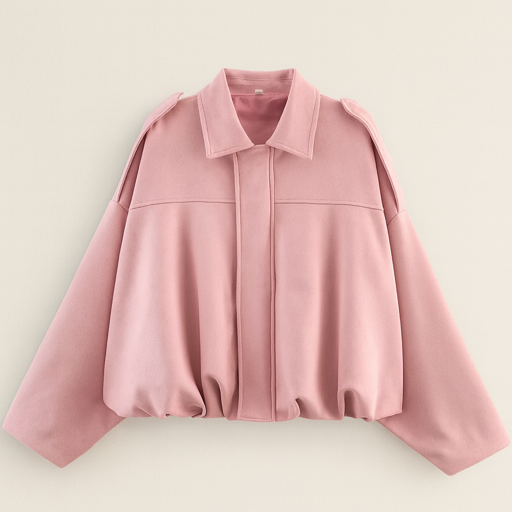 Women's Oversized Short Autumn Bomber Jacket with Zip
