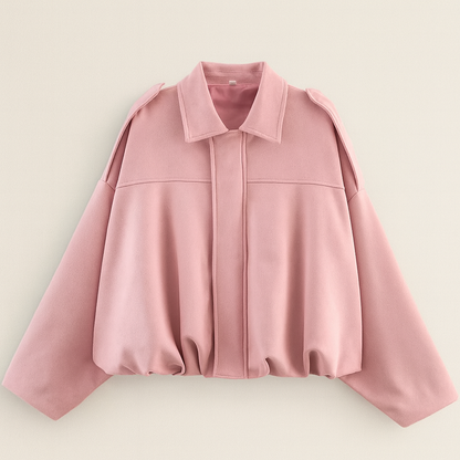 Women's Oversized Short Autumn Bomber Jacket with Zip
