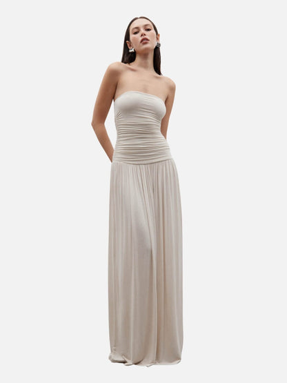 Women's Strapless Evening Dress with Draped Bodice, Floor-Length