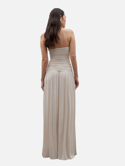 Women's Strapless Evening Dress with Draped Bodice, Floor-Length