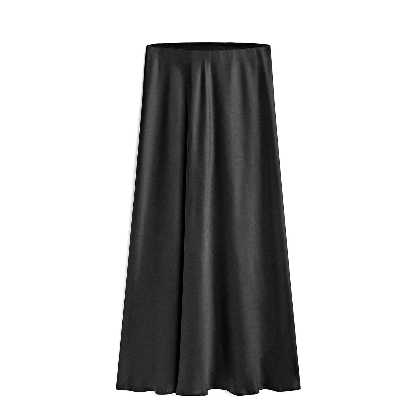 Women's Mid-Length High Waist Skirt with Slanted Slit and Elastic Waistband