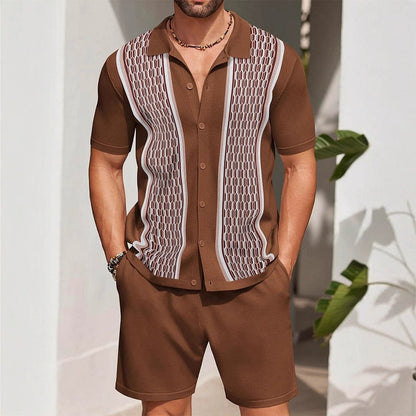 Conjunto completo para hombre de dos piezas con polo perforado y pantalones cortos – Camiseta coordinada
