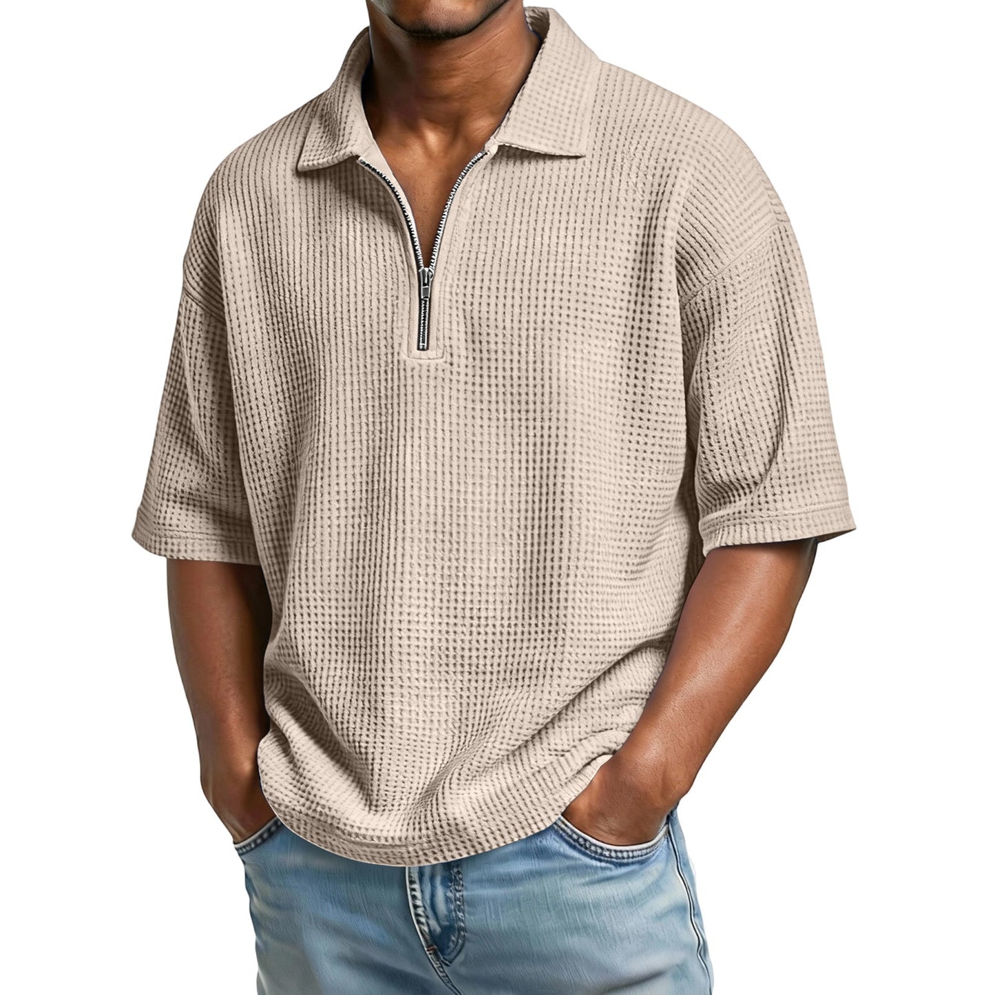 Men's Summer Polo Shirt in Honeycomb Knit with Short Sleeves – Regular Fit