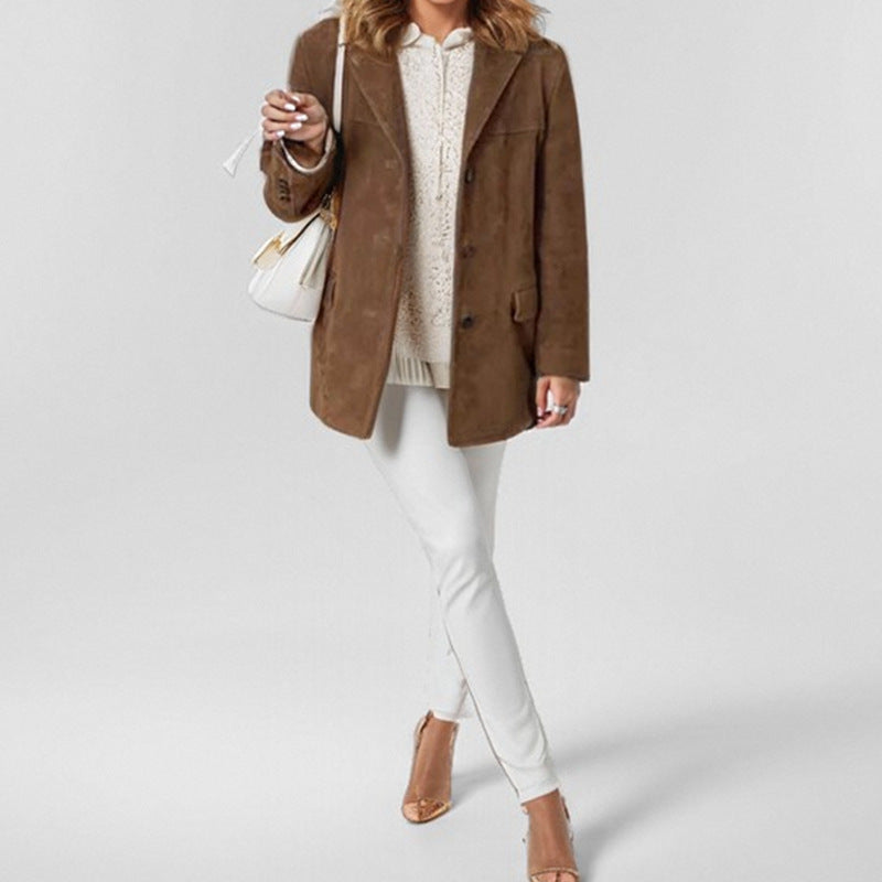 Blazer de mujer para otoño con bolsillos, corte regular y mangas largas