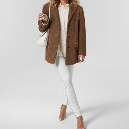 Blazer de mujer para otoño con bolsillos, corte regular y mangas largas