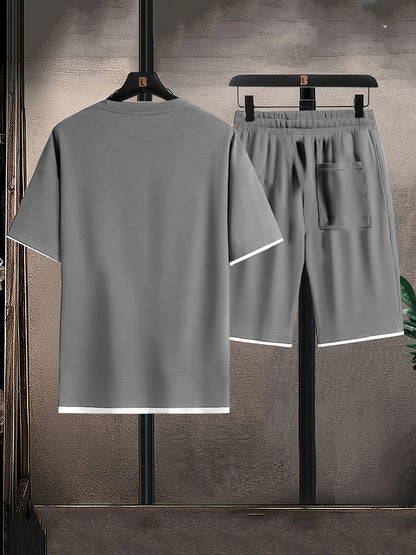 Completo Uomo Due Pezzi con T-Shirt e Pantaloncini in Tessuto a Nido d'Ape