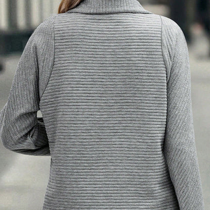 Women's Pullover Sweatshirt with High Neck Zip and Long Striped Sleeves