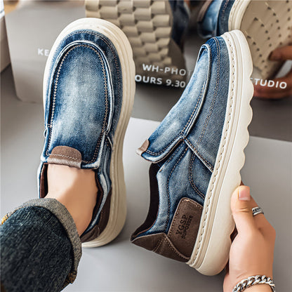 Men's slip-on moccasins - Round toe - Denim style