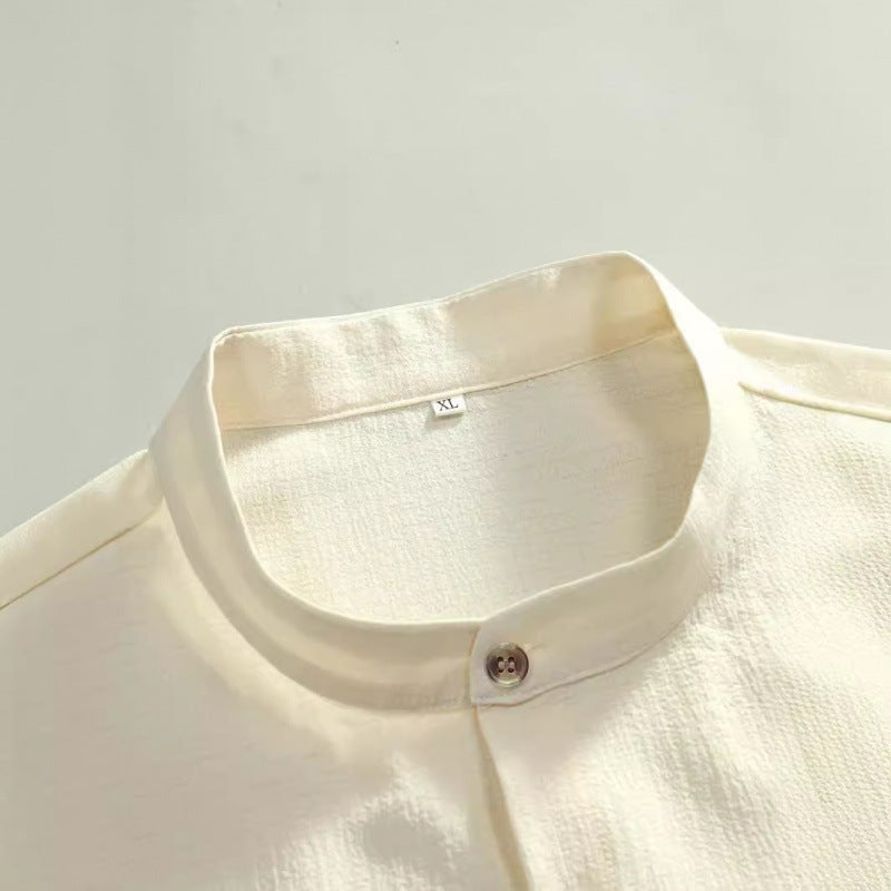 Camicia bianca in cotone con colletto alla coreana, taglia XL, elegante e minimalista, perfetta per look casual e formali.