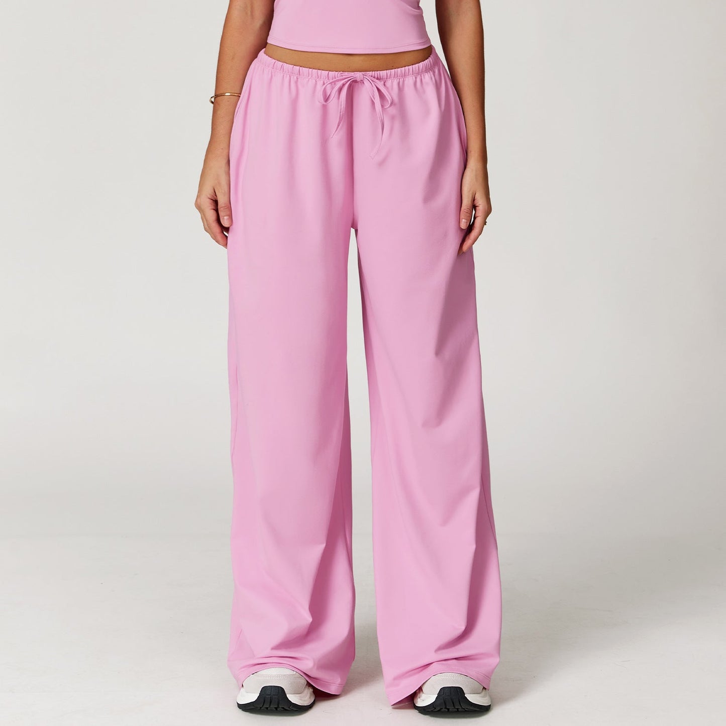 Wide Women's Pants with High Waist, Brushed Fabric, and Hanging Detail – Pants Style