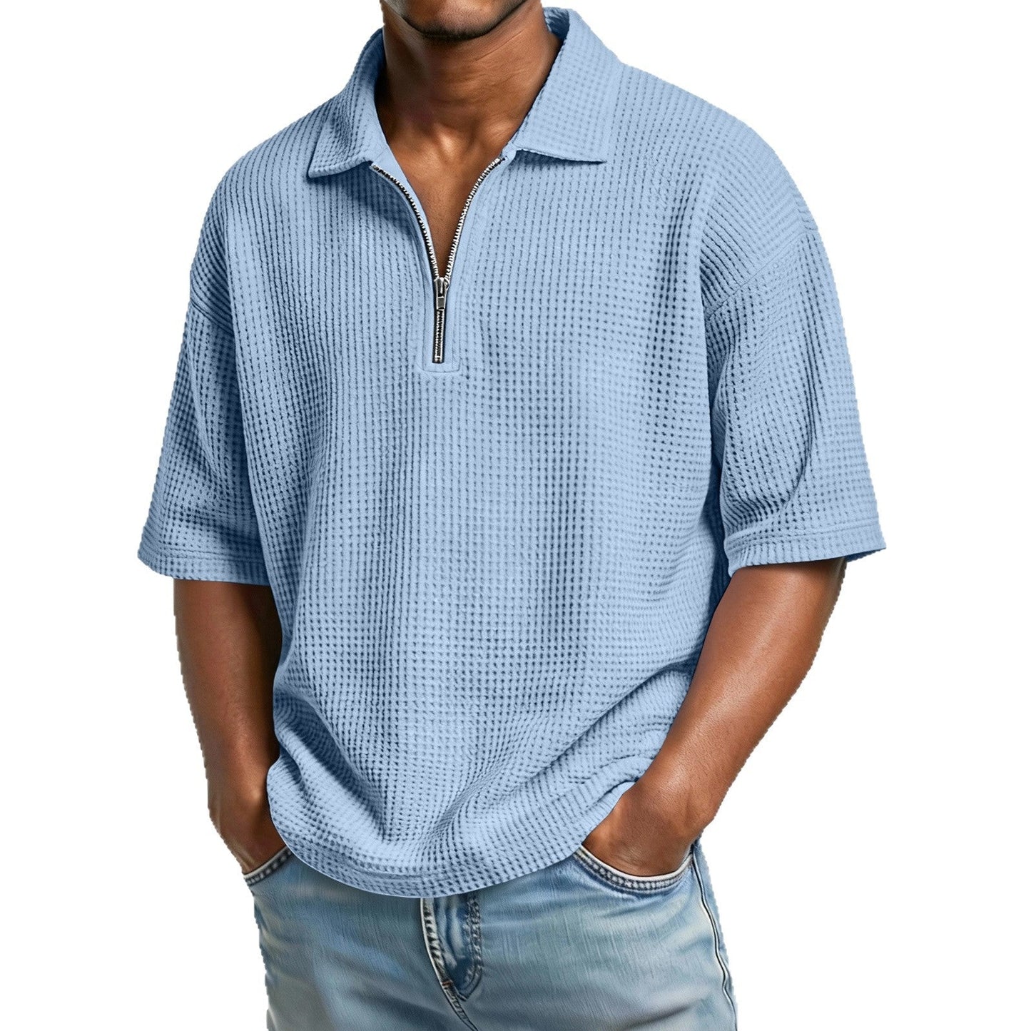 Men's Summer Polo Shirt in Honeycomb Knit with Short Sleeves – Regular Fit