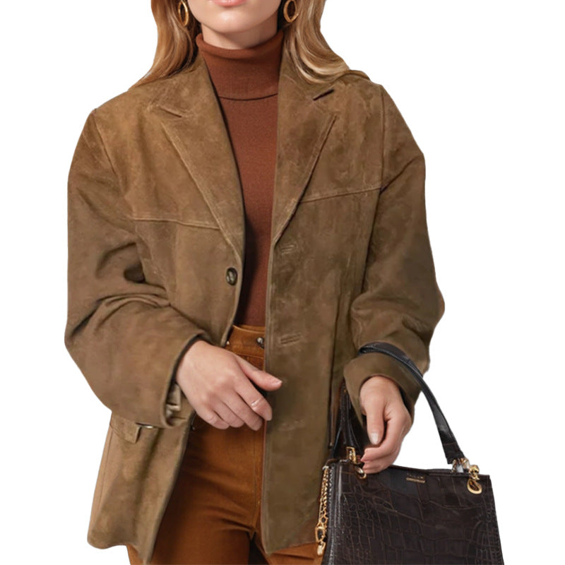 Blazer de mujer para otoño con bolsillos, corte regular y mangas largas