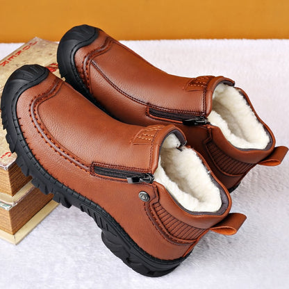 Men's Winter Shoes with Soft Lining, Rounded Toe, and Flat Heel