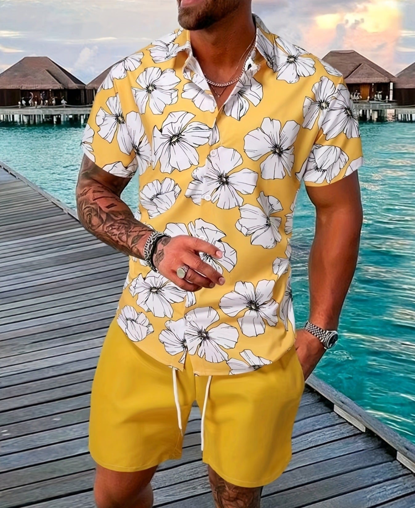 Men's Summer Set Short Sleeve Shirt and Cotton Blend Shorts – Casual Style