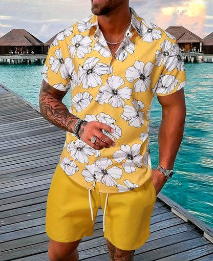 Men's Summer Set Short Sleeve Shirt and Cotton Blend Shorts – Casual Style