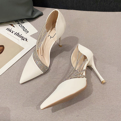Women's Pointed Toe Pumps with Rhinestones and Stiletto Heel – Elegant Pumps