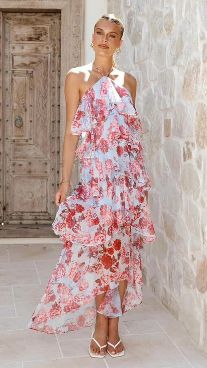 Abito Lungo Donna con Spalle Scoperte e Stampa Floreale – Stile Estivo
