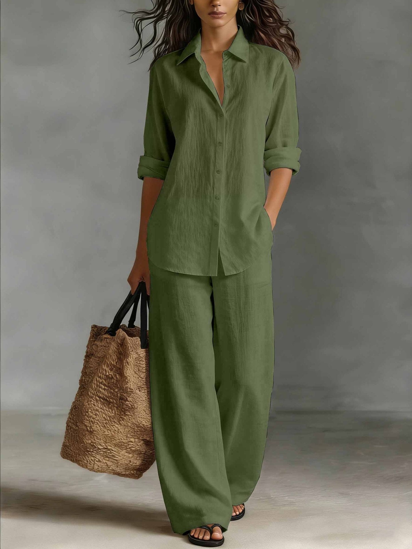 Completo Donna Due Pezzi con Top a Maniche Lunghe e Pantaloni a Gamba Dritta – Completo Casual Quotidiano