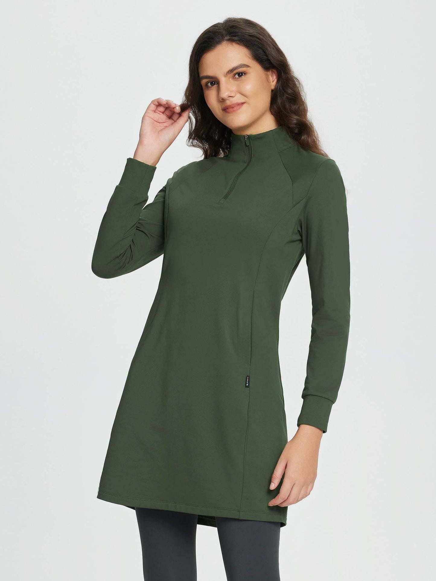 Abito Invernale Donna Maglia Collo Alto Zip Tasche Laterali Spacco Orlo