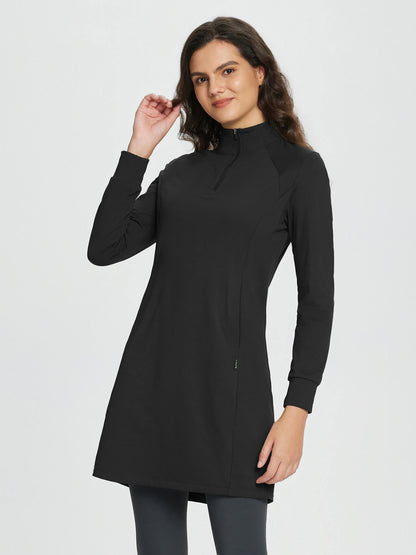 Abito Invernale Donna Maglia Collo Alto Zip Tasche Laterali Spacco Orlo