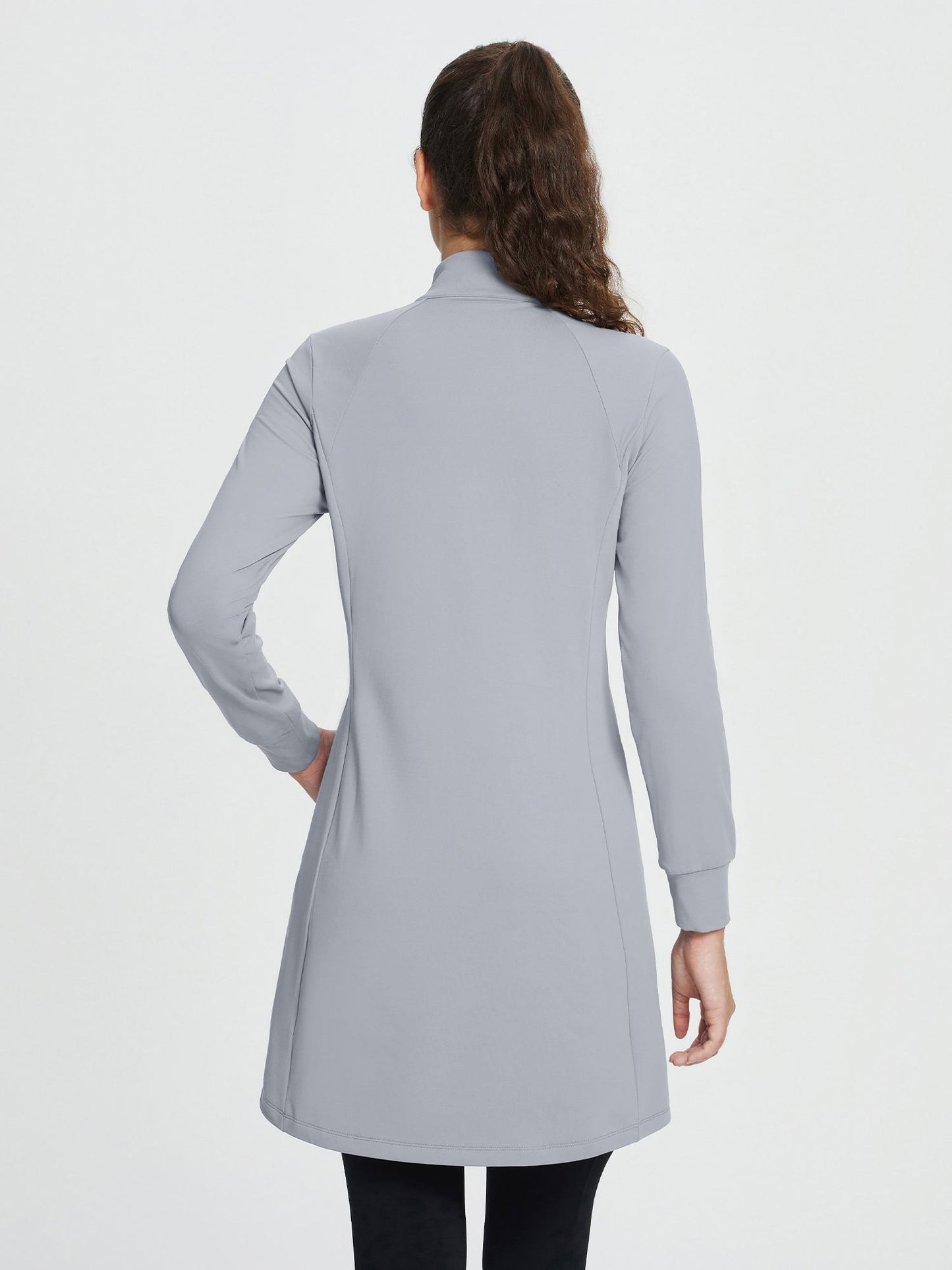 Abito Invernale Donna Maglia Collo Alto Zip Tasche Laterali Spacco Orlo