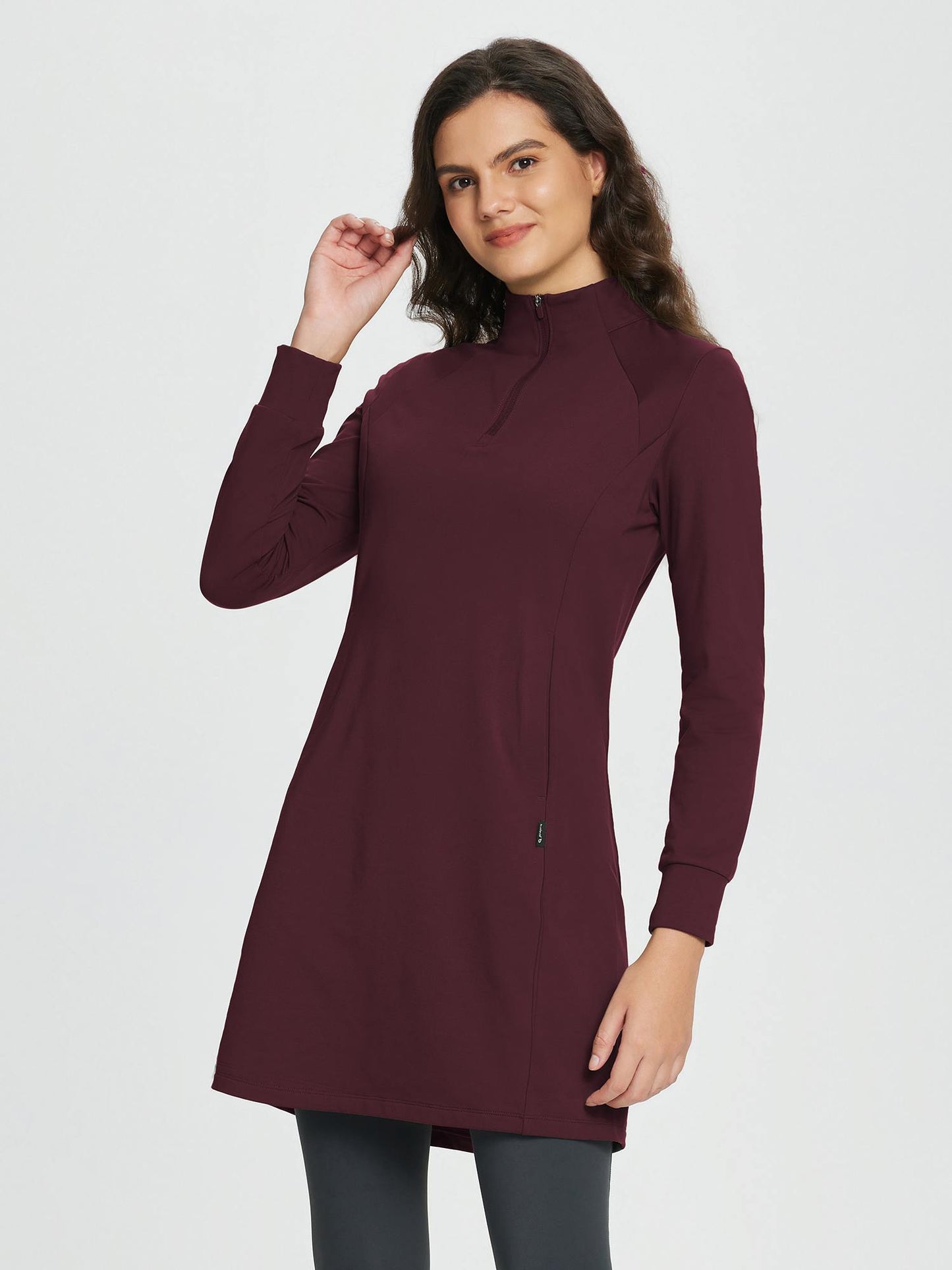 Abito Invernale Donna Maglia Collo Alto Zip Tasche Laterali Spacco Orlo