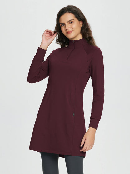 Abito Invernale Donna Maglia Collo Alto Zip Tasche Laterali Spacco Orlo