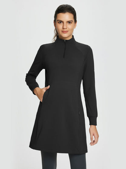 Abito Invernale Donna Maglia Collo Alto Zip Tasche Laterali Spacco Orlo