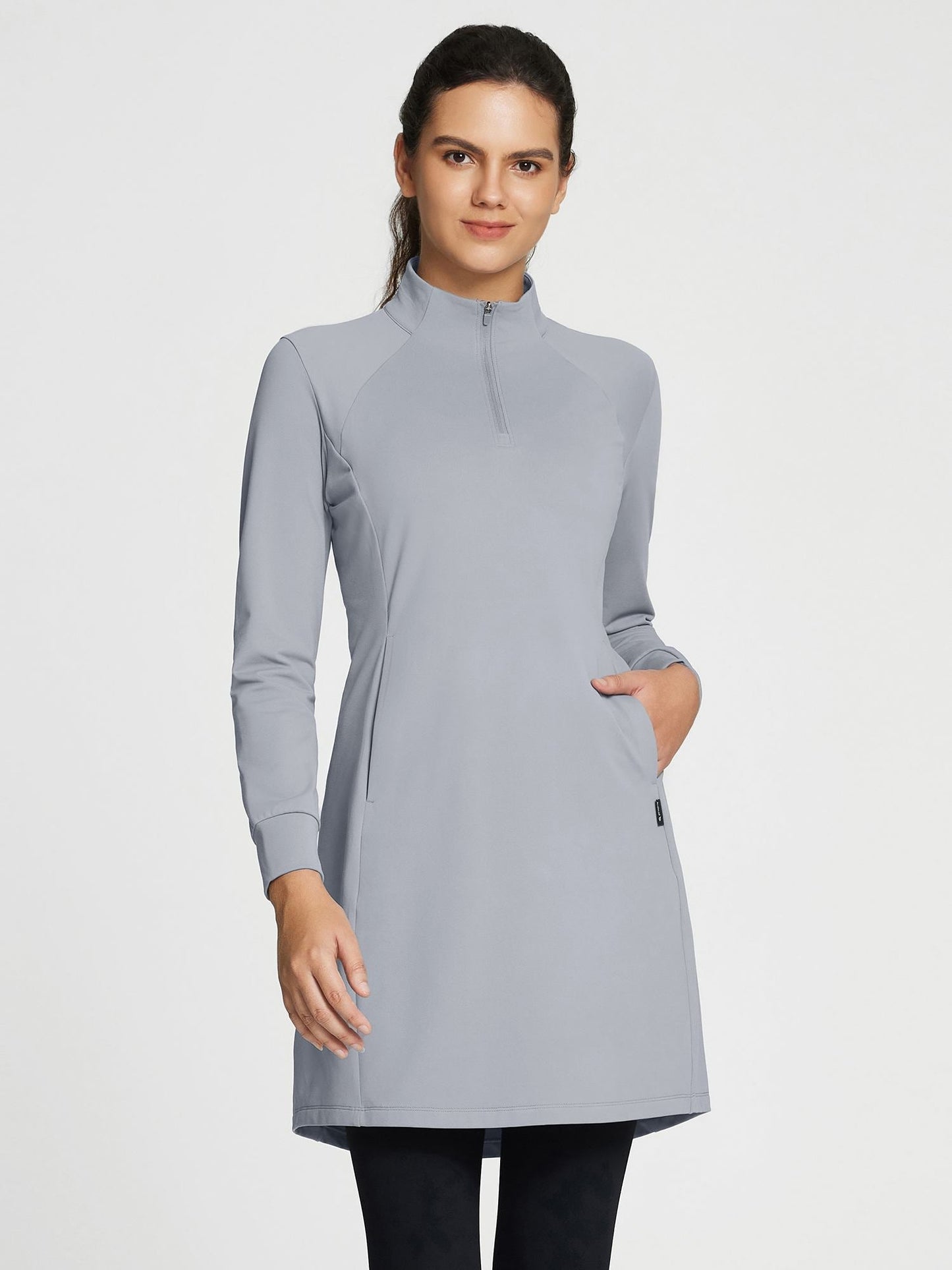 Abito Invernale Donna Maglia Collo Alto Zip Tasche Laterali Spacco Orlo