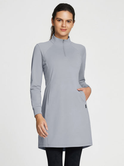 Abito Invernale Donna Maglia Collo Alto Zip Tasche Laterali Spacco Orlo