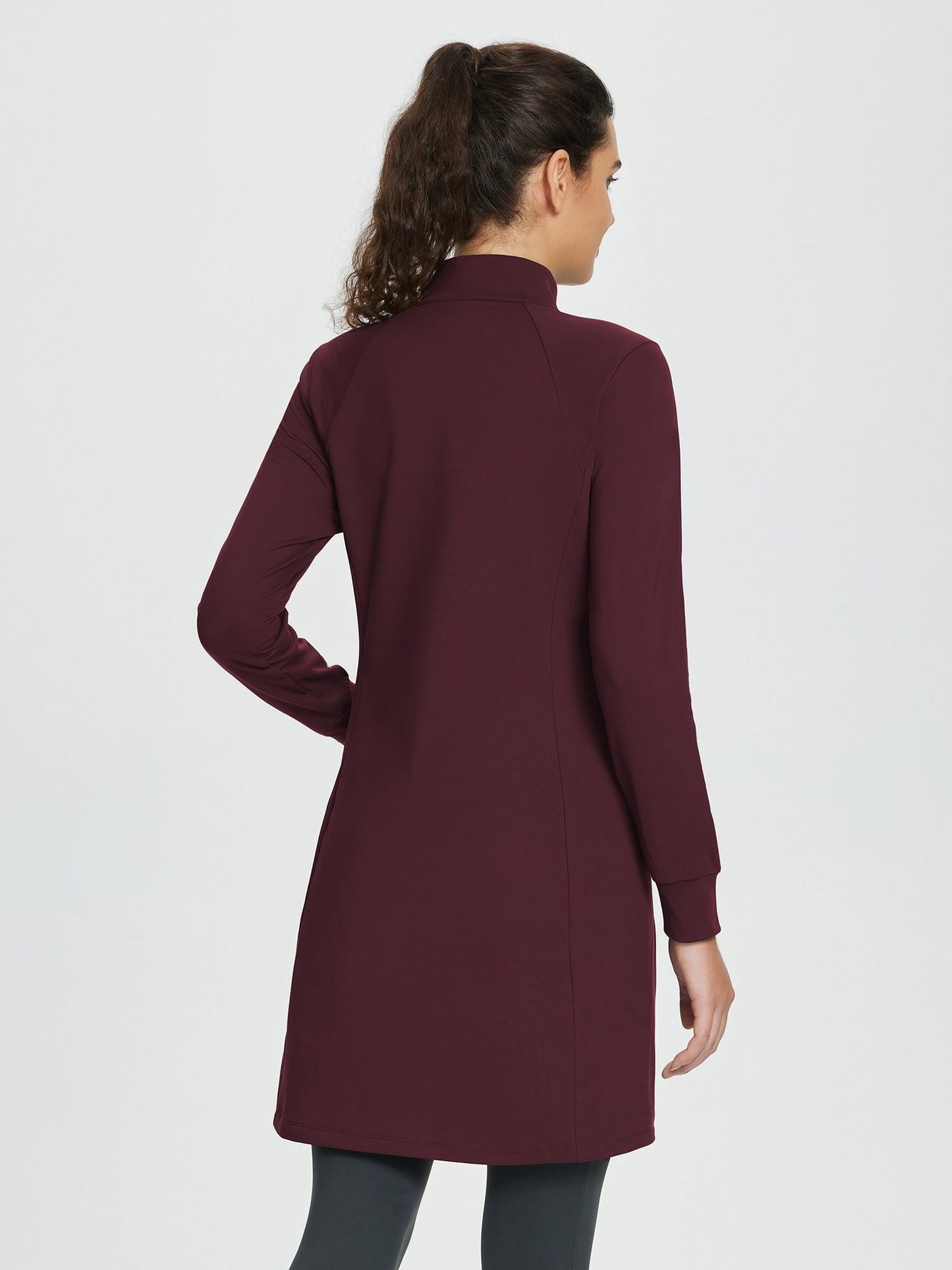 Abito Invernale Donna Maglia Collo Alto Zip Tasche Laterali Spacco Orlo